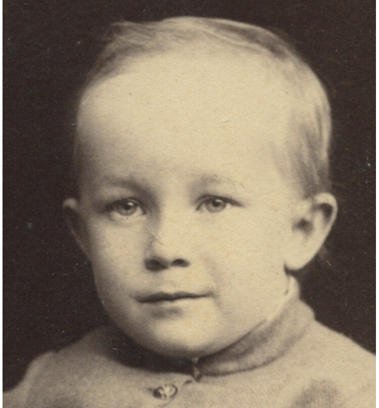 JACKSONVILLE, ILLINOIS, PHOTO OF BOY, COAT W/ EMBROIDERY ON SLEEVE