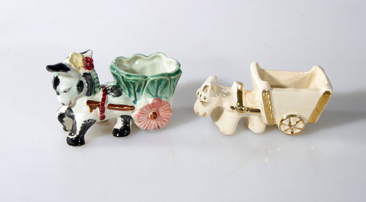 DONKEY PLANTERS, SET OF 2. ONE MADE IN JAPAN AND OTHER IS UNKNOWN