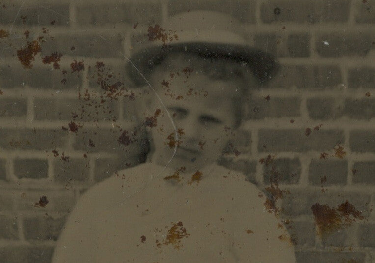 OUTDOOR TINTYPE 4X5.5 INCHES, GIRL WITH HAT + DRESS, HALF PLATE