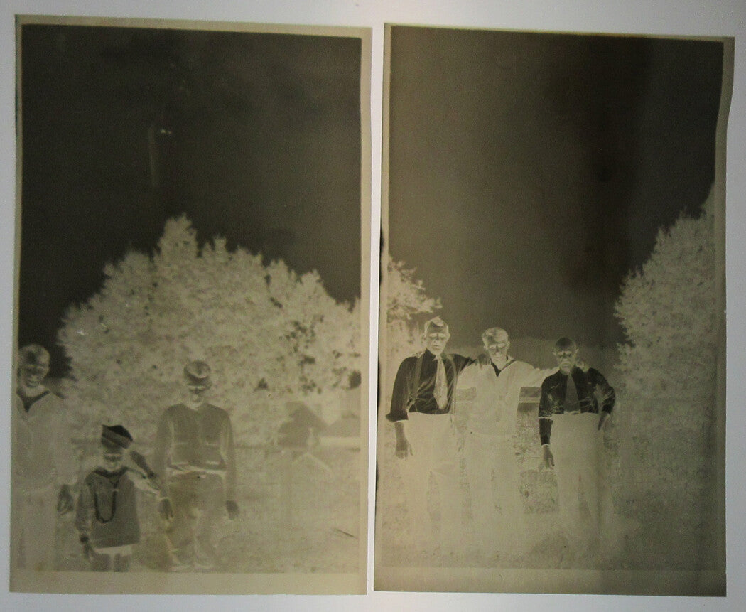 YOUNG MEN IN UNIFORM, BOY IN SAILOR SUIT. 2 SET 3.6X6 NEGATIVES. 1910s