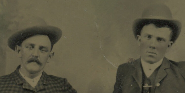 TINTYPE STUDIO PORTRAIT 2 WELL-DRESSED MEN/FATHER/SON, 1/6 PLATE