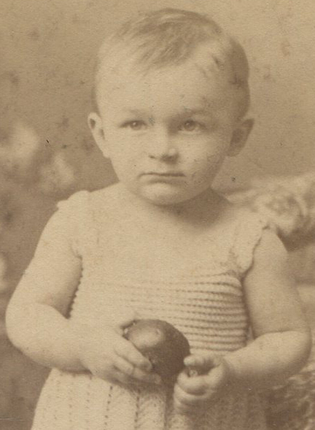 YOUNG CHILD POSED HOLDING BALL. CABINET CARD. ROCHESTER, N.Y.