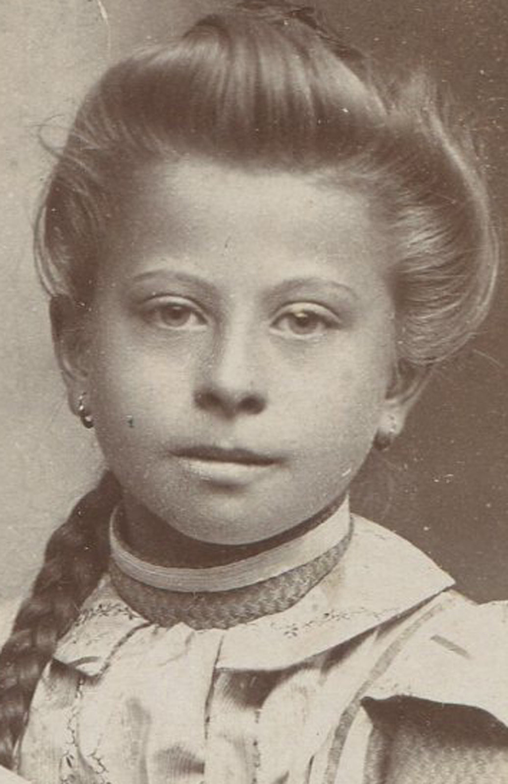 Vintage 1900s School Photo Young Girl with Braided Hair Original