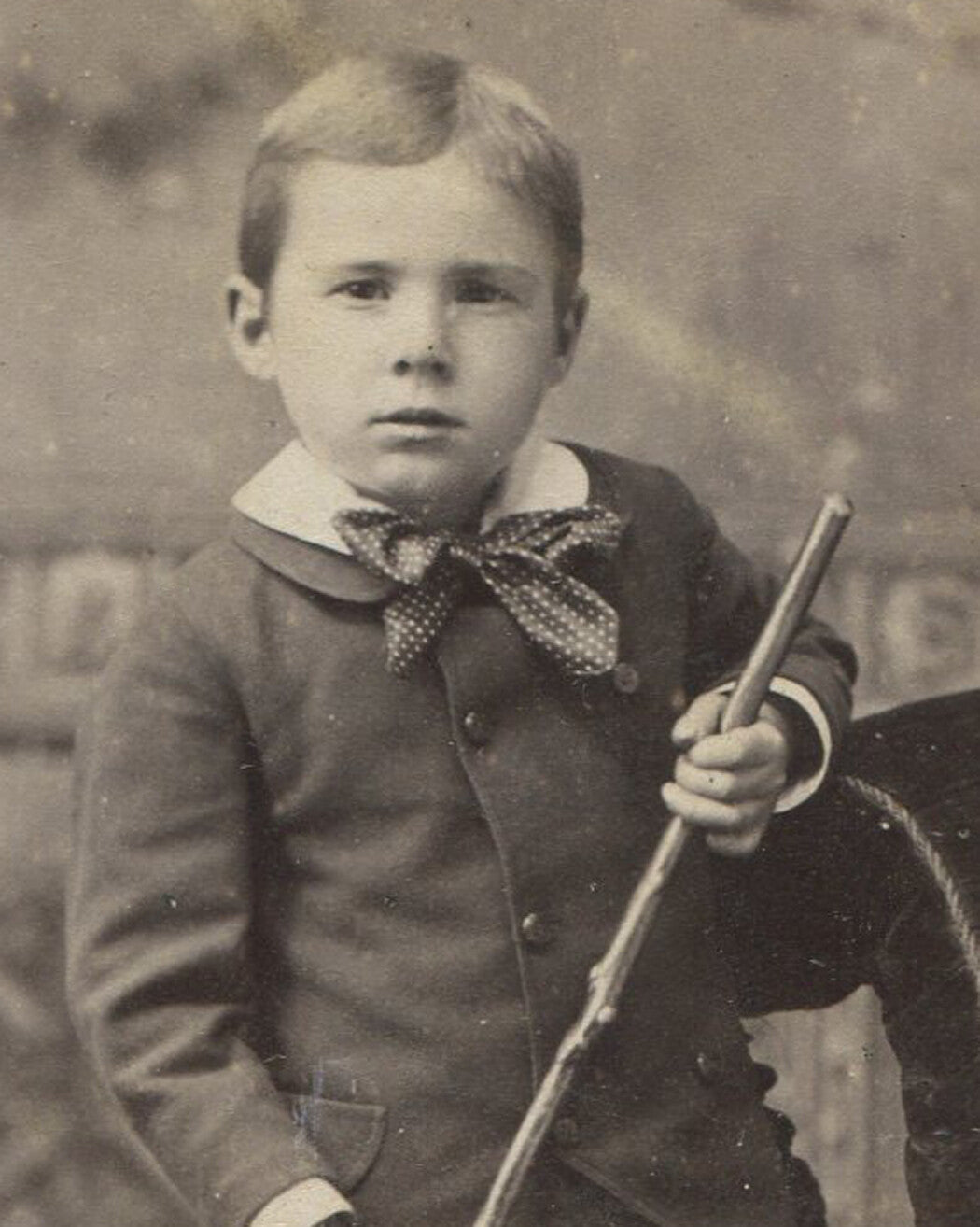 YOUNG BOY, RELAXED POSE WITH CANE. CABINET CARD. ALLEGHENY, PA.