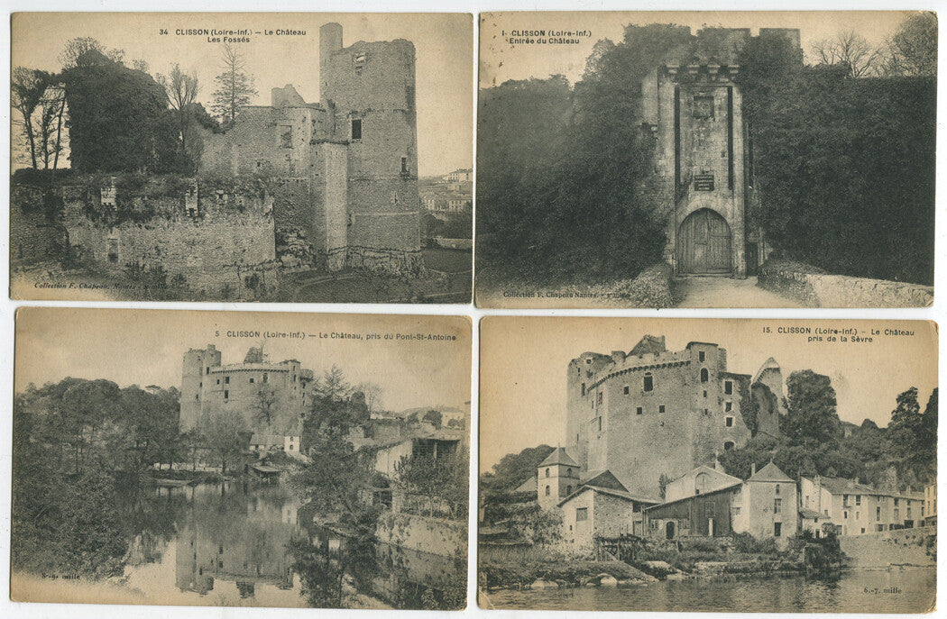 Clisson Castle France 4-Set Lithographic Post Cards Vintage 1900 Vintage