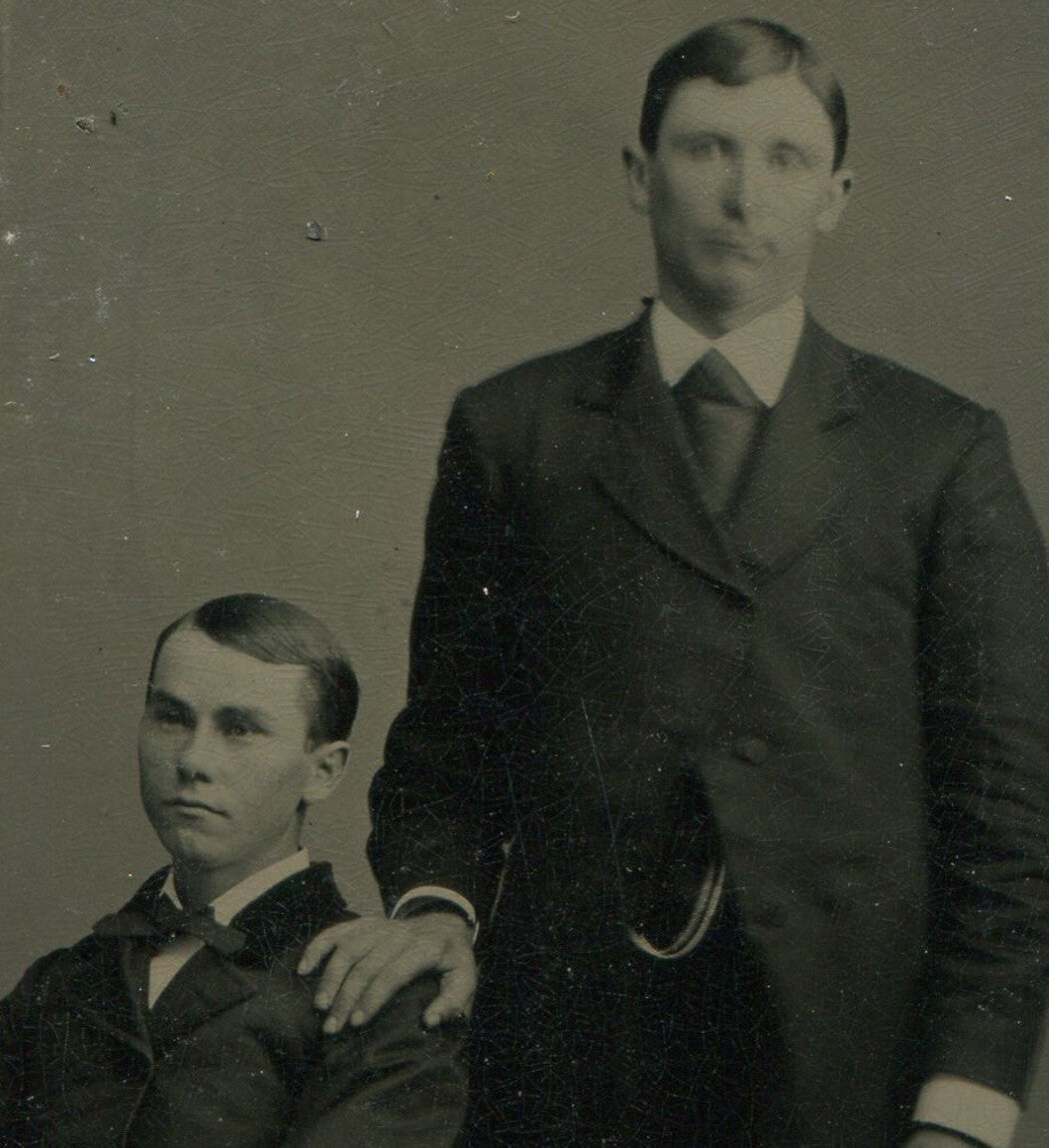 Vintage Tintype Portrait: Two Young Men in Affectionate Pose, 19th Century
