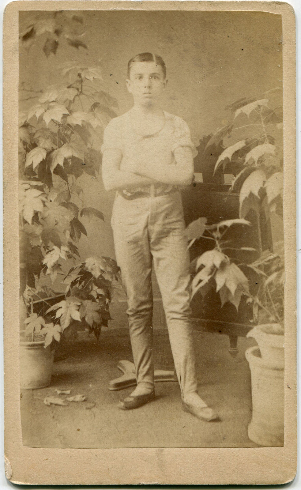 YOUNG BOY IN ACROBATIC/BALLET ATTIRE. CDV. MILWAUKEE, WISCONSIN.