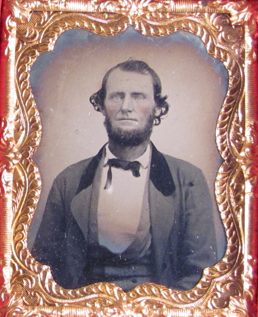 Vintage 9th Plate Tintype - Original Tinted Photo in Full Case with Split Spine, Wall Art & Collector's Item