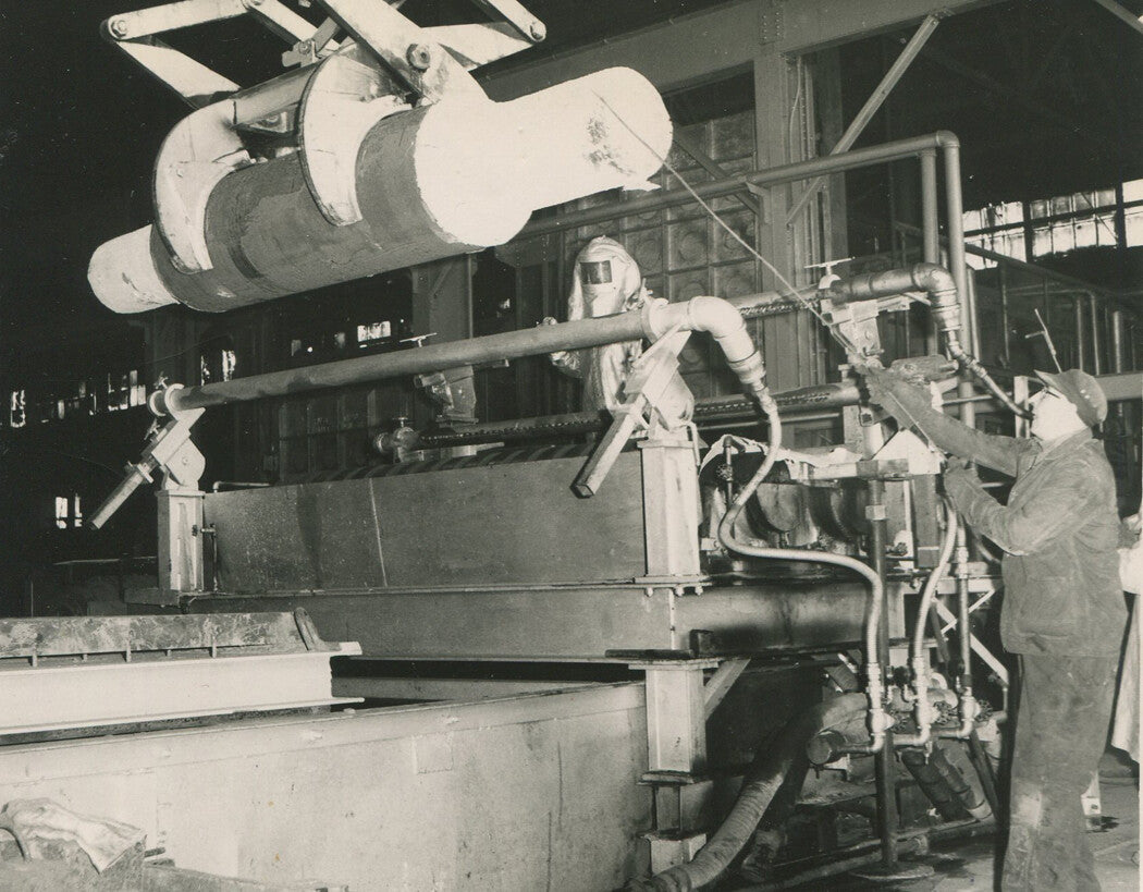 Vintage photograph 1964 Silver Gelatin: Steel Making, Man in Fire Suit, 4.5x6 Wall Art