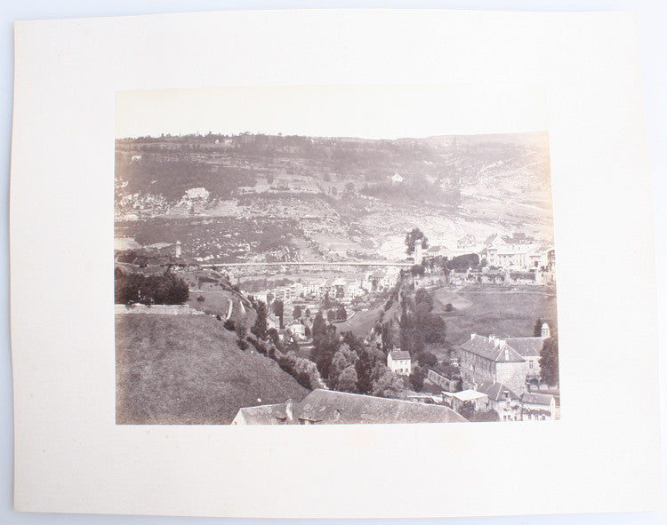 BEAUTIFUL ALBUMEN PHOTO OF SAINT-CLAUDE LARGE BRIDGE - JURA, FRANCE