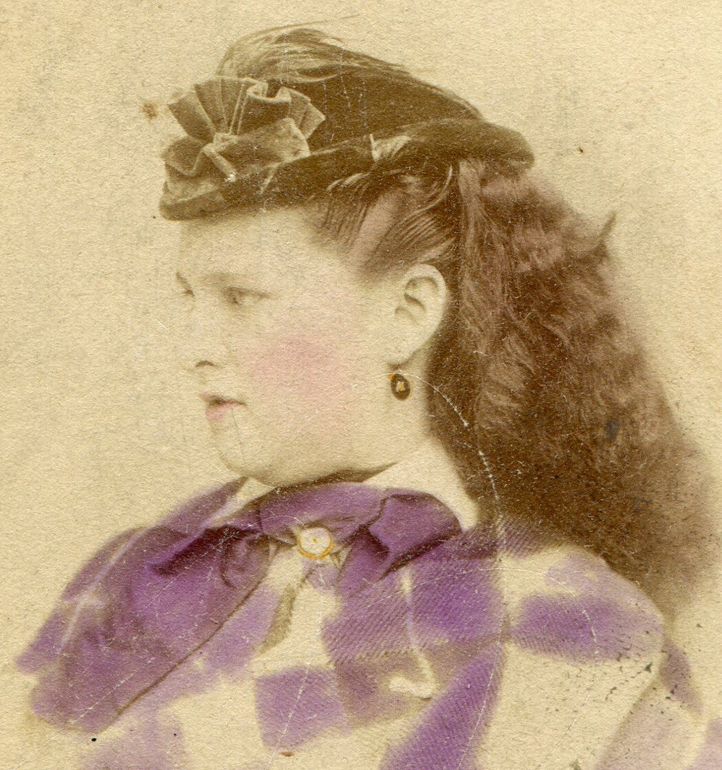 BEAUTIFUL DARK HAIRED WOMAN IN PROFILE. EXQUISITE TINTING. CDV. DELAWARE, OHIO.