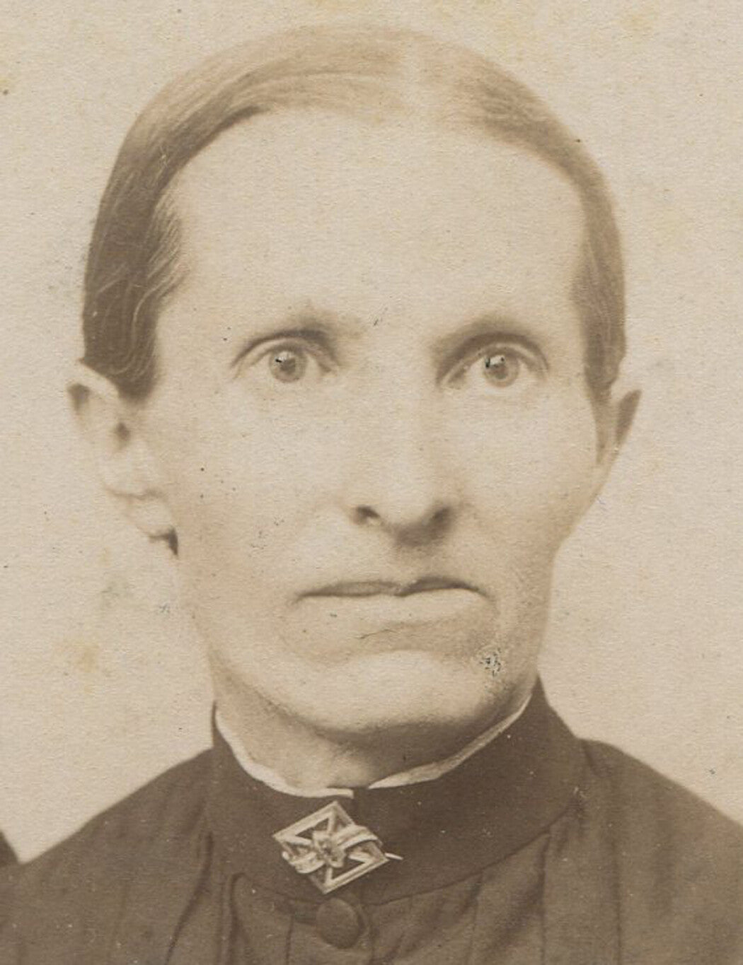 Vintage cabinet card portrait - sunken-eyed woman with blank stare, Allegheny, PA, haunting historic photo