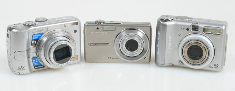 CAMERA COLLECTION, PARTS, SET OF 3, CANON, PANASONIC AND OLYMPUS