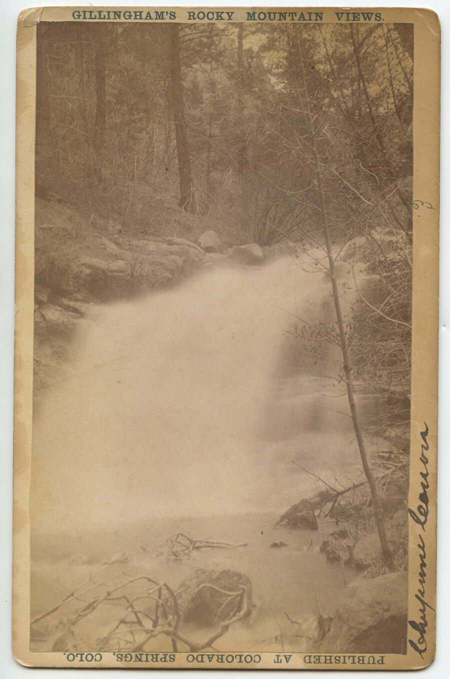 VINT ORIG CAB PHOTO LANDSCAPE RIVER/WATERFALL, COLORADO SPRINGS, CO