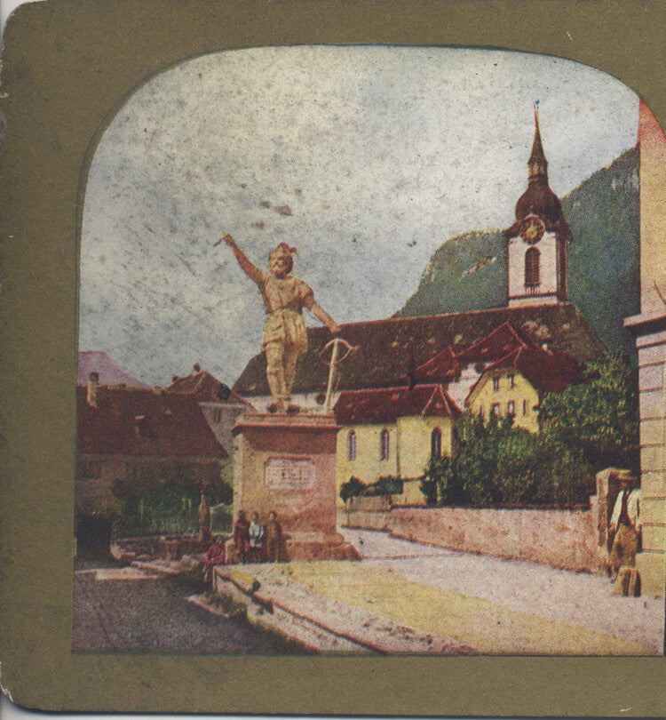 STEREOVIEW WILLIAM TELL MONUMENT SURROUNDING BUILDINGS - ALTDORF, SWITZERLAND