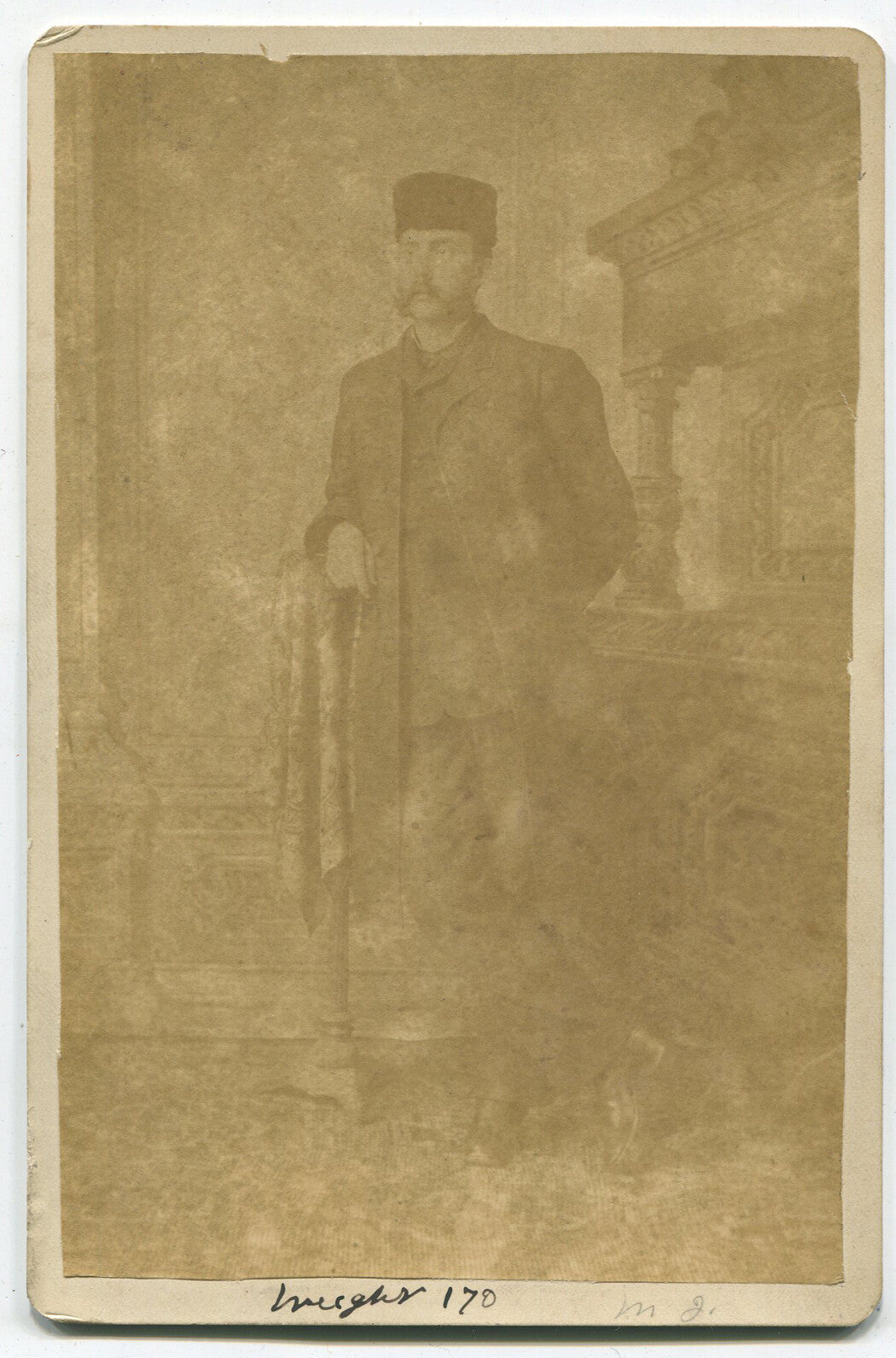 Vintage Cabinet Card Portrait - Man with Mustache in Cossack Hat, Collectible Historic Photo for Wall Art