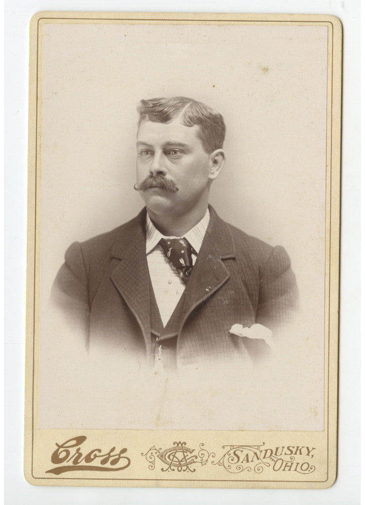 CAB CARD PHOTO MAN W/ MUSTACHE FROM SANDUSKY, OH, BY CROSS