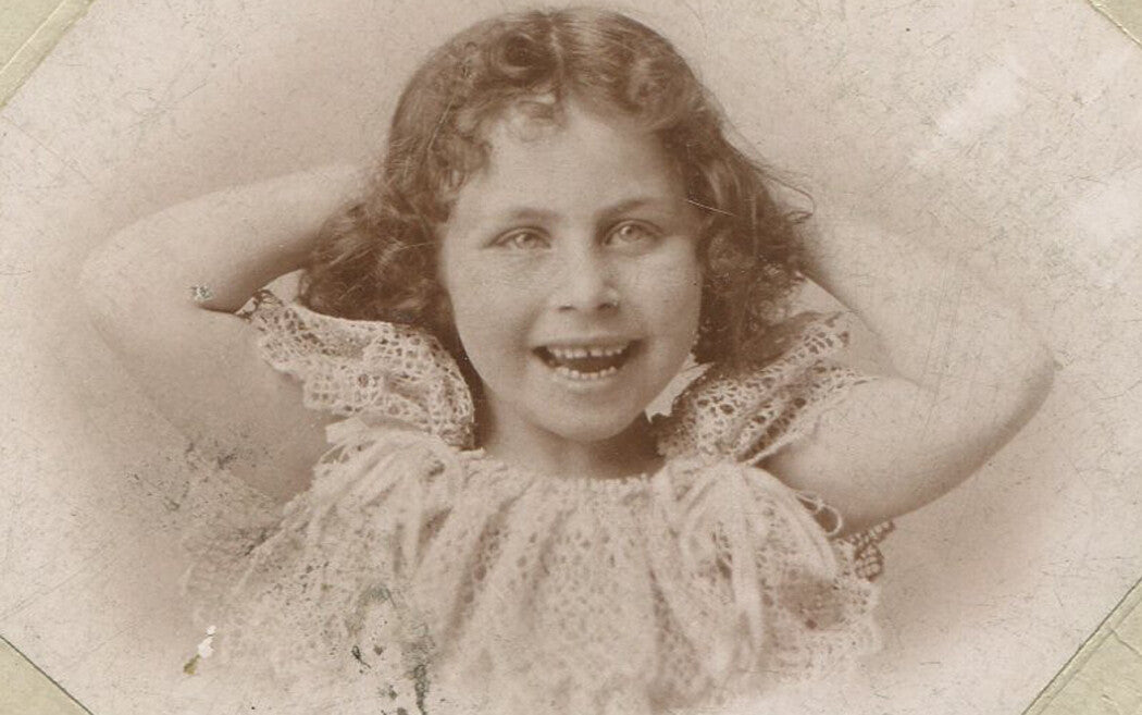 Antique 1900s Laughing Girl Photo 2.75x2.75 in Original Vintage Old Photo