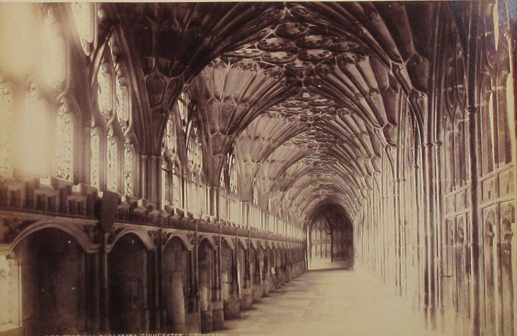 Vintage Gloucester & Durham Cathedral Scenes - Two Mounted Albumen Photos on 10x16 Card, Dual-Sided Wall Art