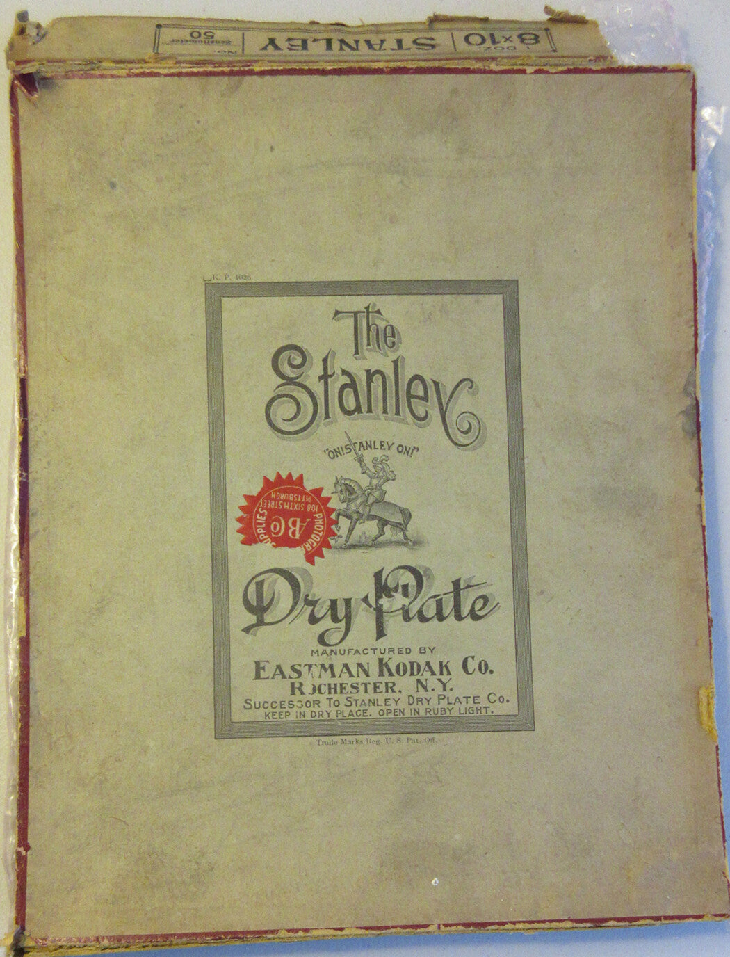 THE STANLEY DRY PLATE. GLASS PLATE BOX W/2 EXPOSED 8X10 NEG.