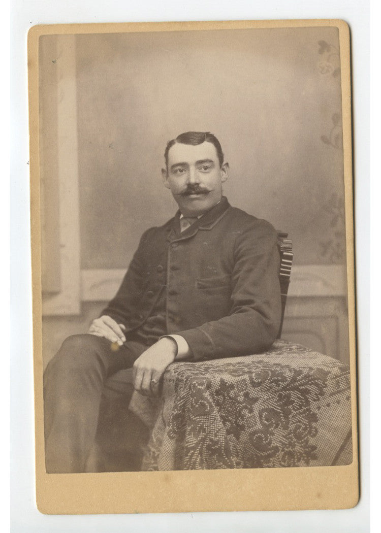 CAB CARD STUDIO PORTRAIT MAN W/ MOUSTACHE + PINKY RING