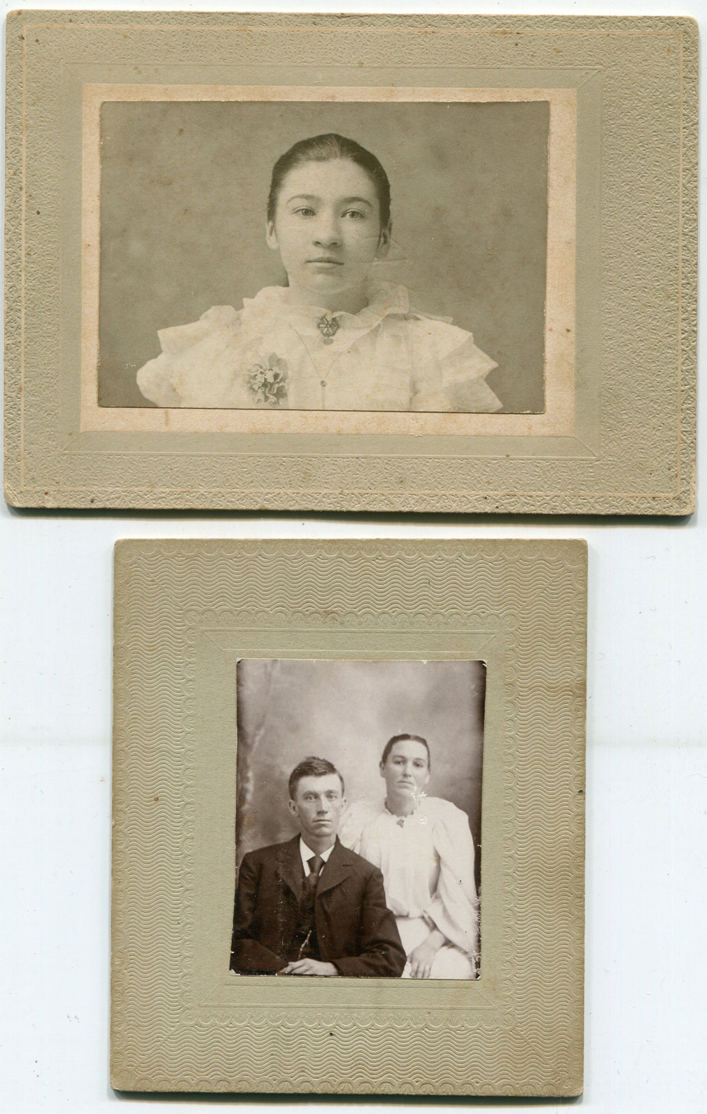 WOMAN AND WOMAN WITH MAN. 2 SET, B/W PHOTOS.