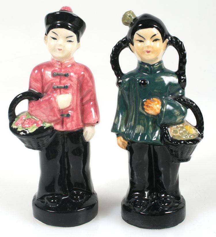 SET OF 2 ASAIN FIGURINES MAN WOMAN, CERAMIC, ABOUT 6.5in
