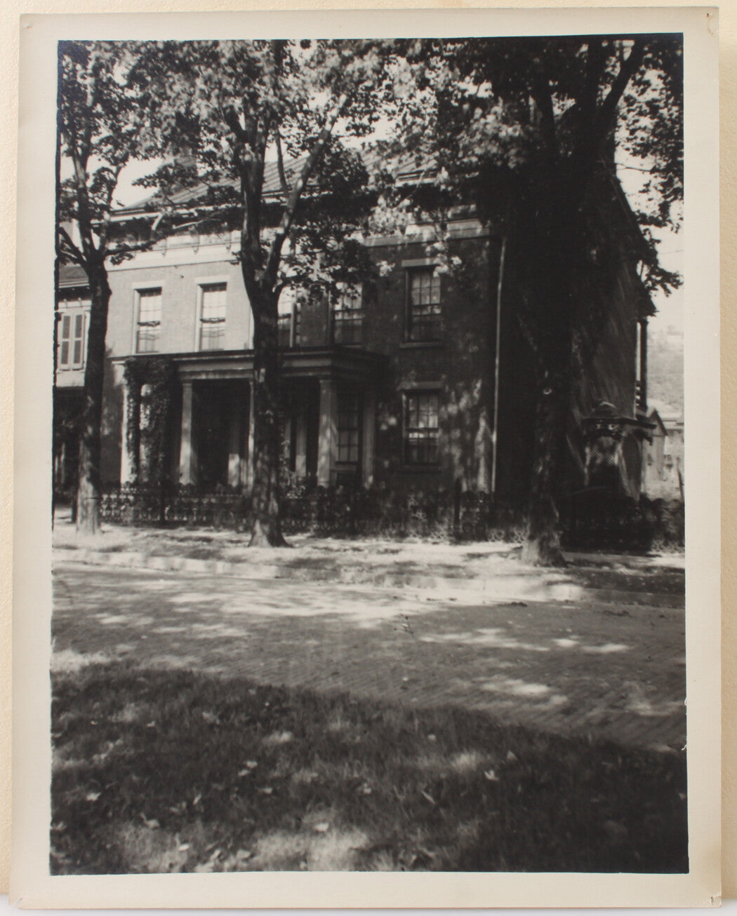 ARCHITECTURAL VIEW, BRICK HOME WITH PORCH COLUMNS. 14 X 11 SILVER PRINT.