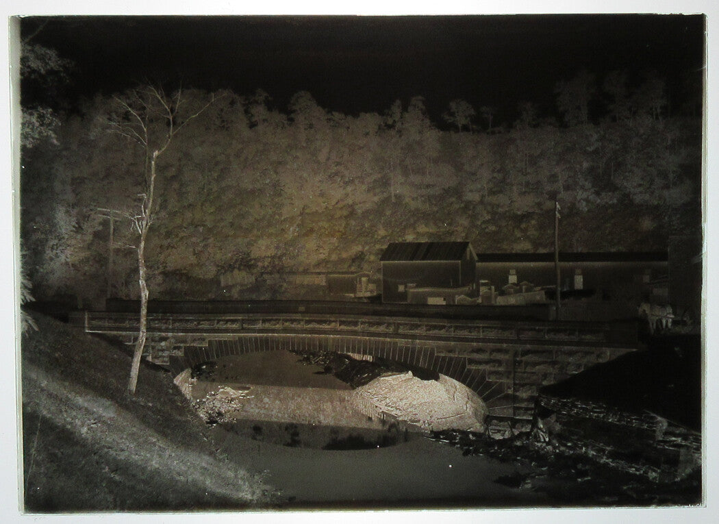 ALLEGHENY COUNTY, PA. BRIDGE AND STREAM. 5 X 7 GLASS PLATE NEGATIVE,CIRCA 1910s.