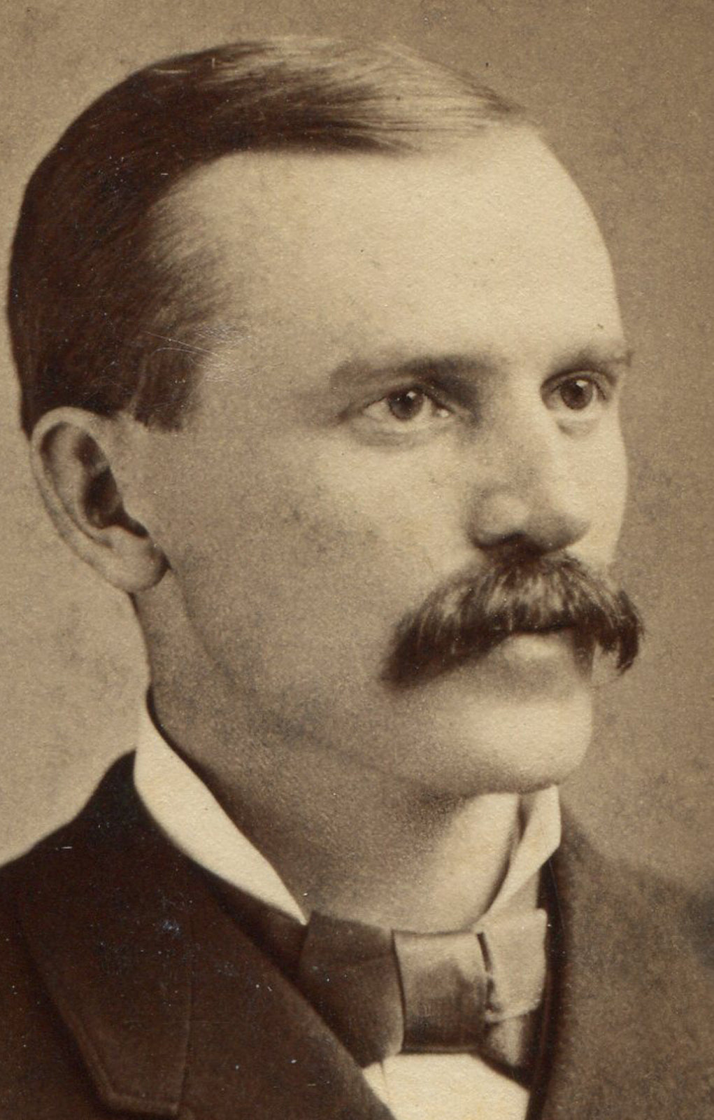 MAN WITH IMPRESSIVE MUSTACHE AND STYLISH SUIT AND BOW TIE. CDV.