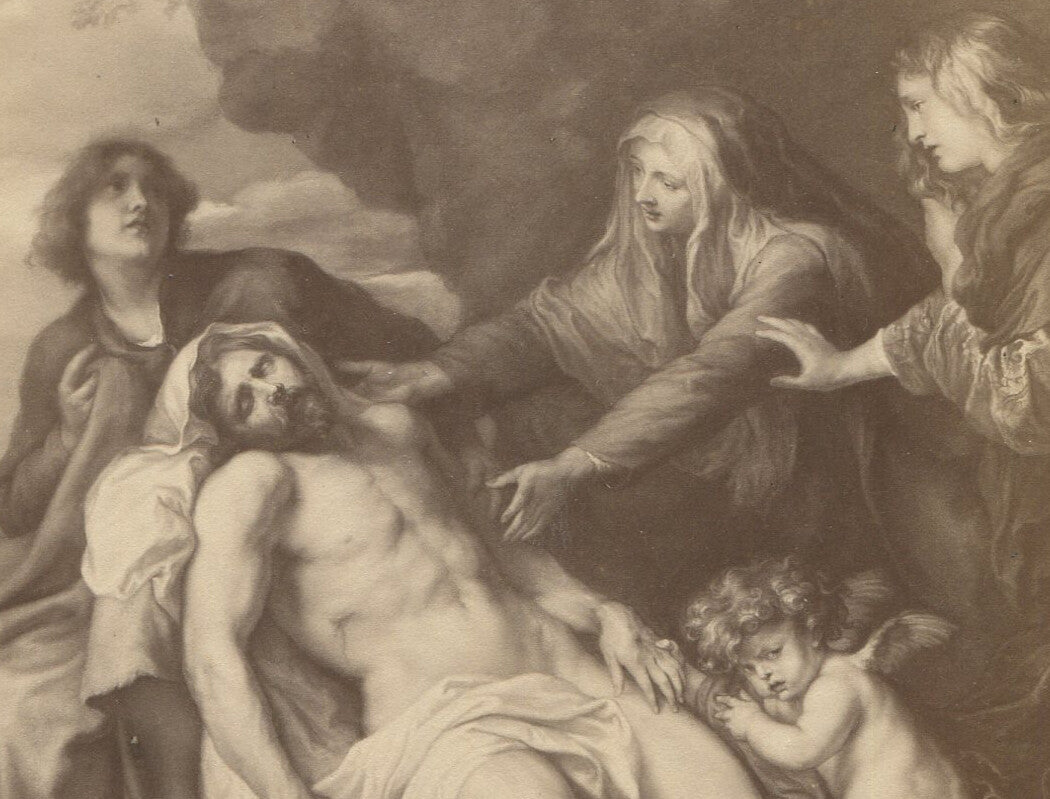 Vintage Christ Off the Cross Cabinet Card Photo - Original Old Photo, Religious Artwork, Maker Mark on Back