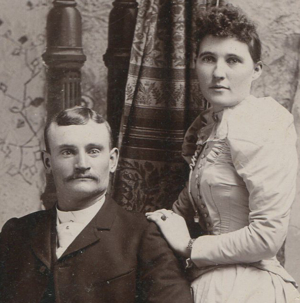 HANDSOME COUPLE OVER TIME. TWO OF THREE CABINET CARDS. BURLINGTON, IA.