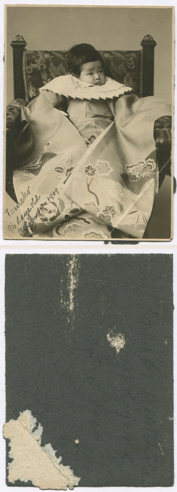 Vintage Japanese Toddler in Traditional Robe Photo, 5.75x4 B&W, 1910s - Original Photo