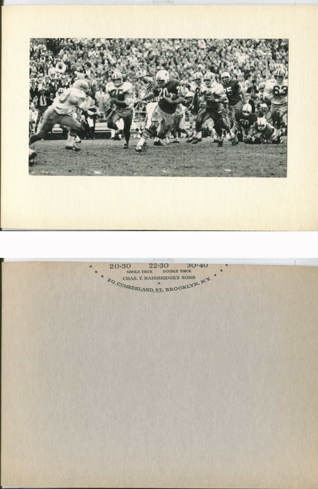 Vintage Pitt Football Play Action Photo, 1970s, 5x9.5in Black & White on 8x12 Board