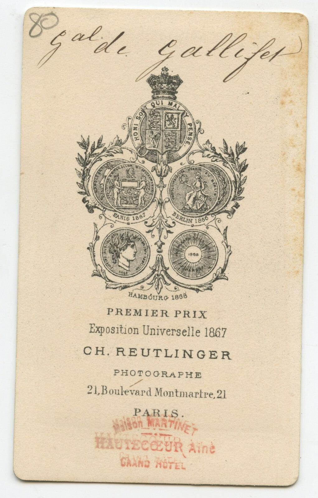 FRENCH GENERAL, GASTON ALEXANDRE AUGUSTE, MARQUIS DE GALLIFFET CDV