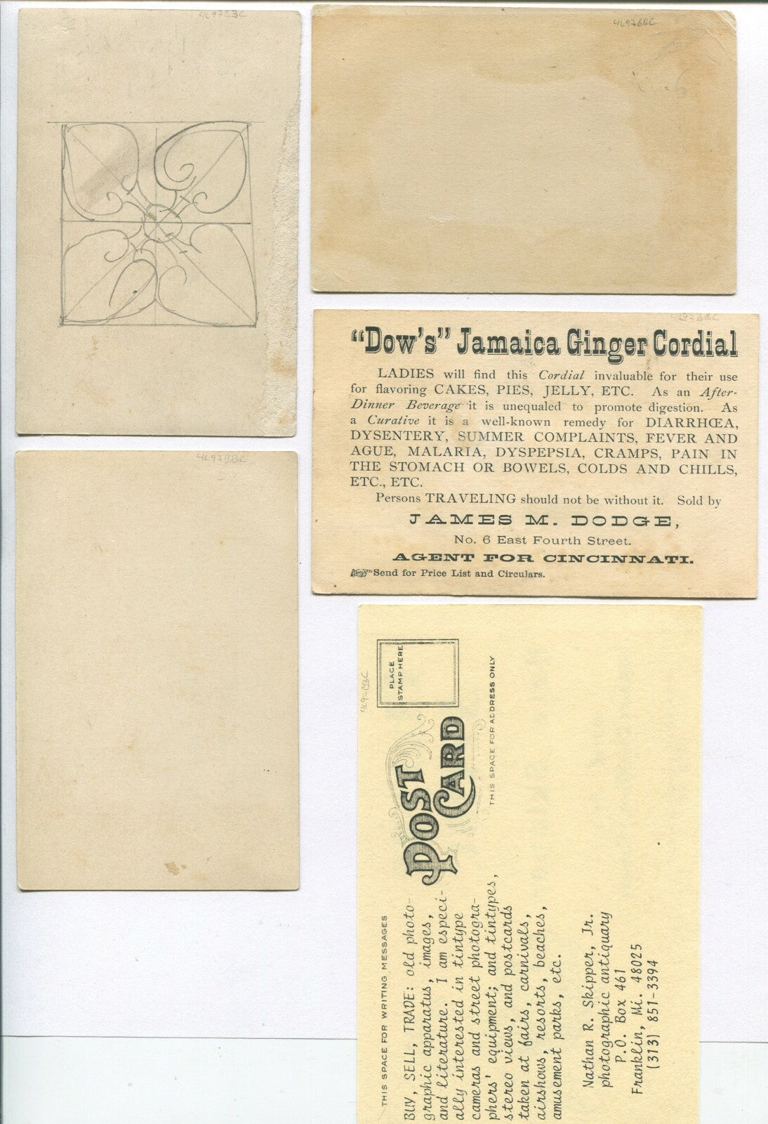 Vintage large format camera photographs set - 5-piece 1910s ads, comical scenes, wear