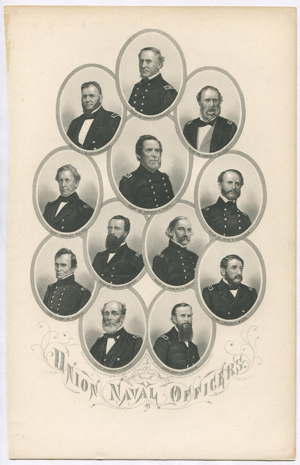 UNION NAVAL OFFICERS. LITHOGRAPH 9.5X6 INCHES.