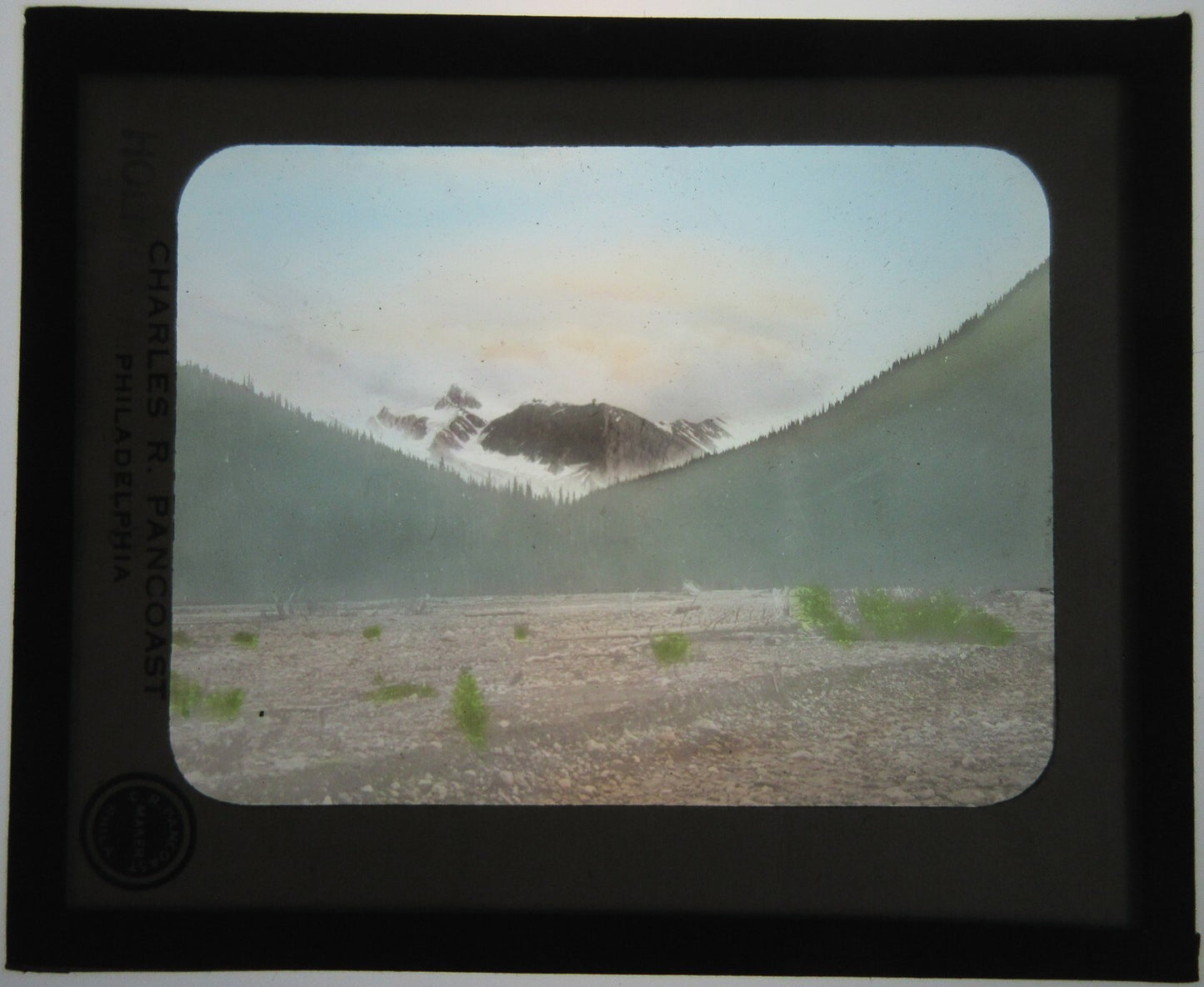 Vintage hand-colored lantern slide Mt. King Edward, Canada - glass photo 3.25 x 3.5 in, authentic