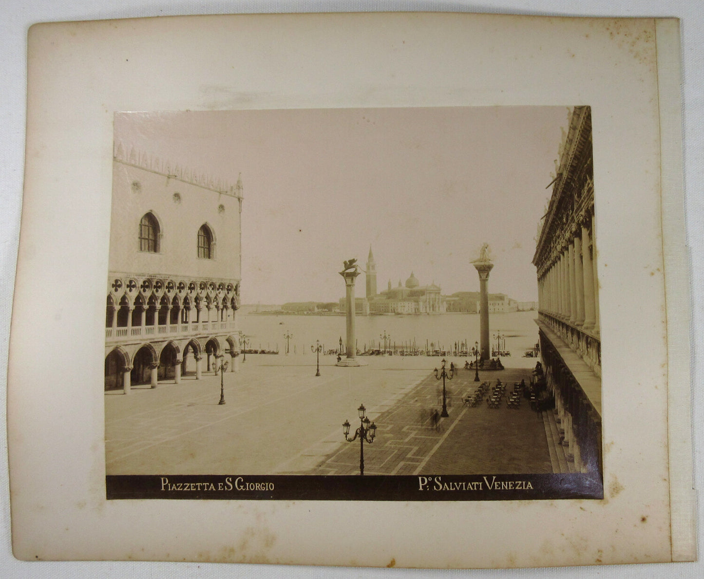 Vintage 8x10 Albumen Photograph on Both Sides of 11x13.5 Page - Piazzetta S GiorgIo/Casa di Dante, Original