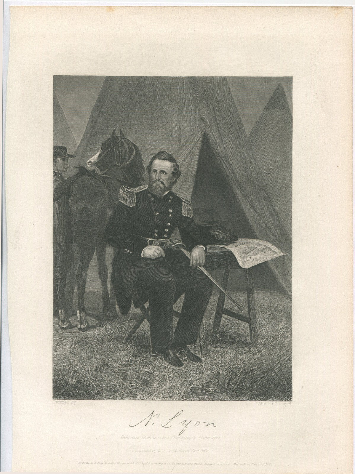 GEN. NATHANIEL LYON, USA. LITHOGRAPH 10.75X8 INCHES.