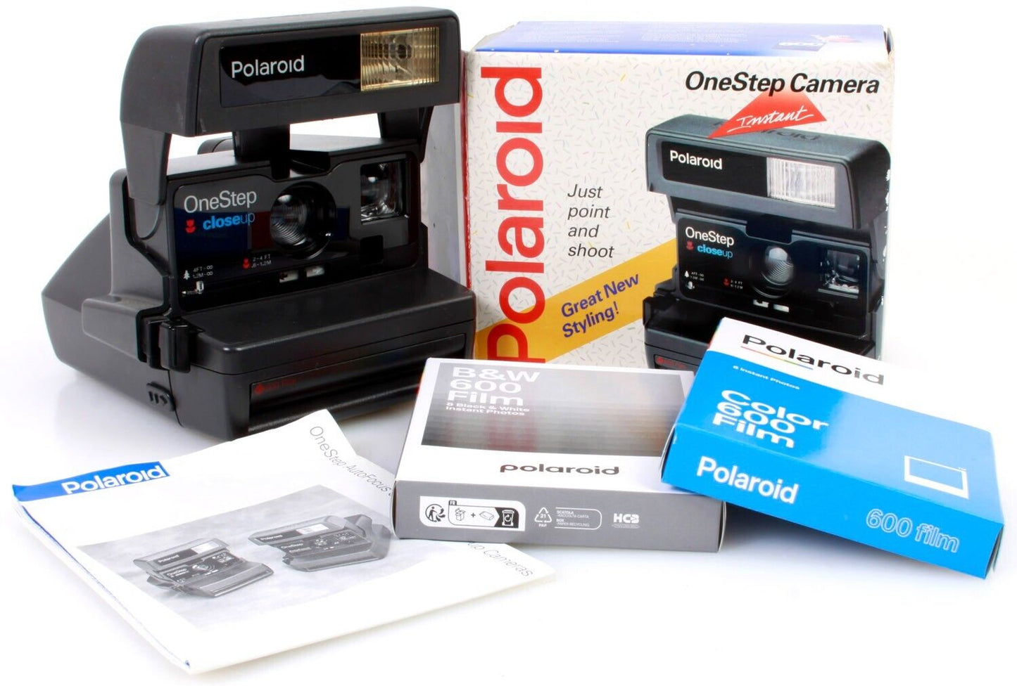 Polaroid Close Up Instant Camera w/ Manual, Box, Colors Film & B&W Film