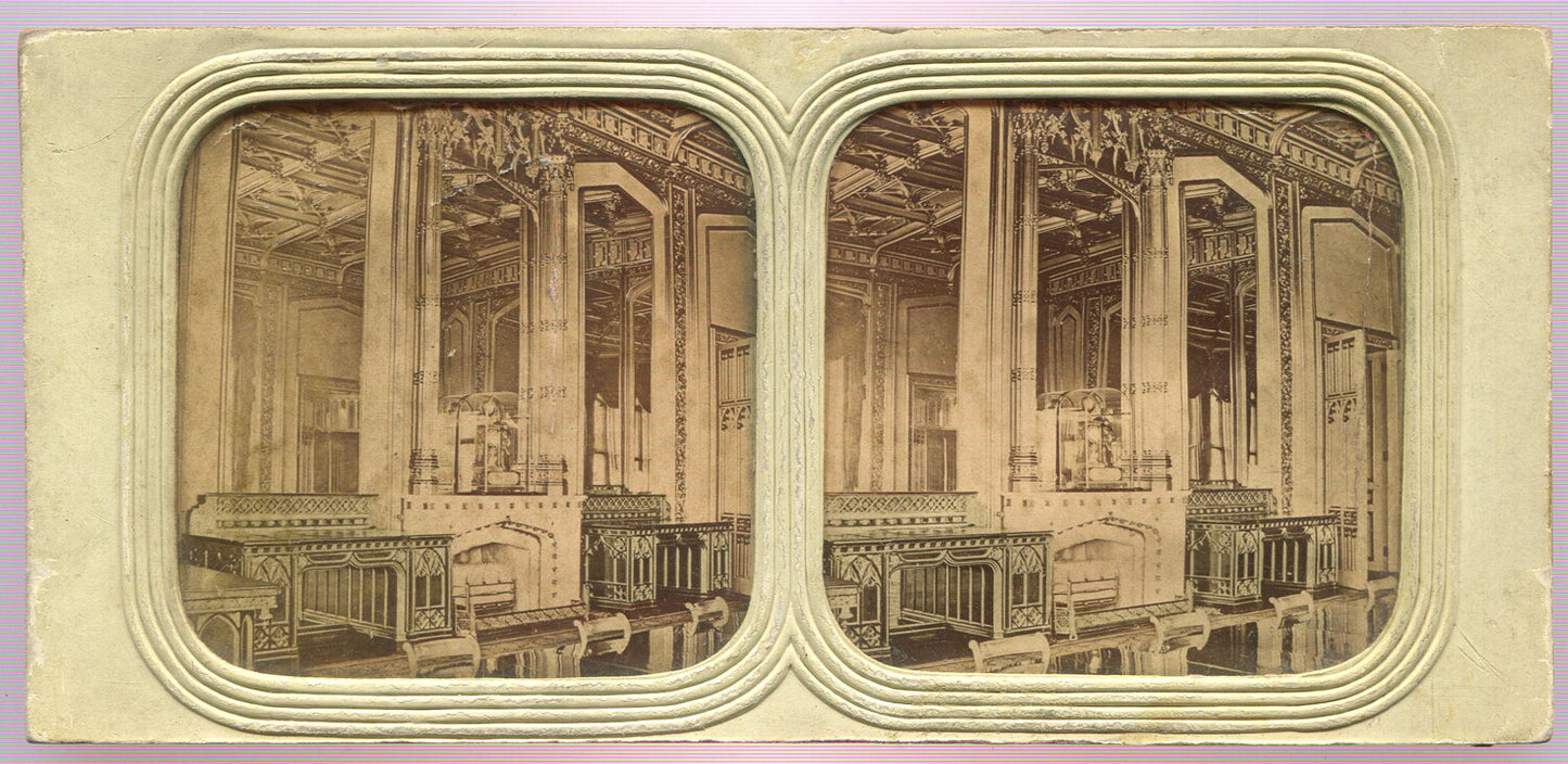 OPULENT CASTLE INTERIOR. STEREOVIEW TINTED TISSUE.