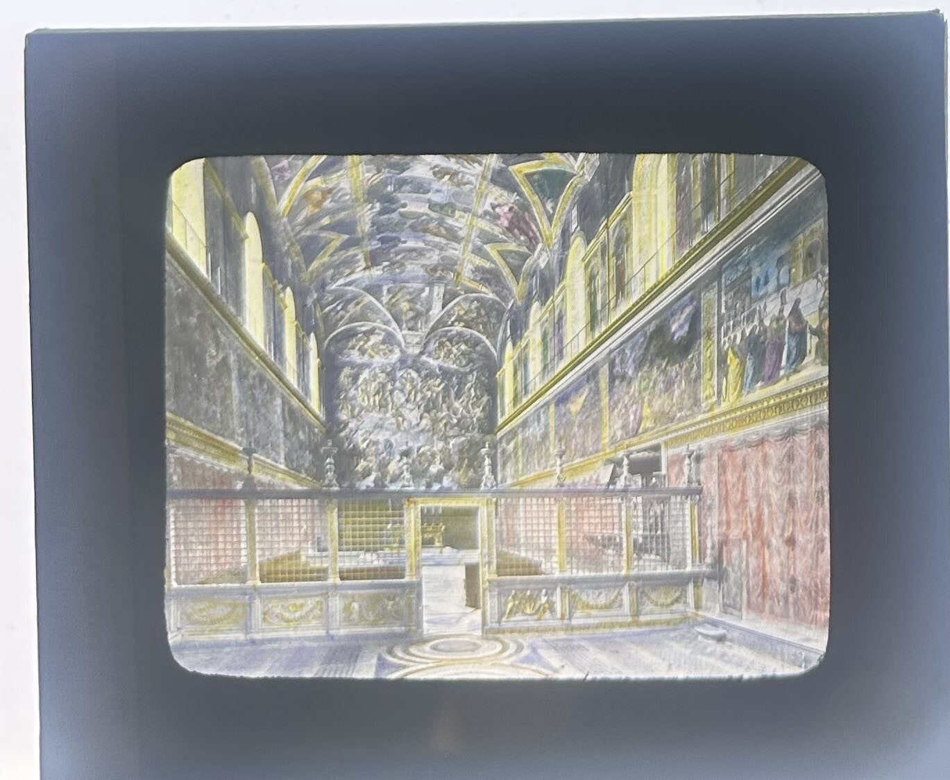 VINTAGE HAND TINTED LANTERN SLIDE "Palace De Vatican" 3.25X4IN