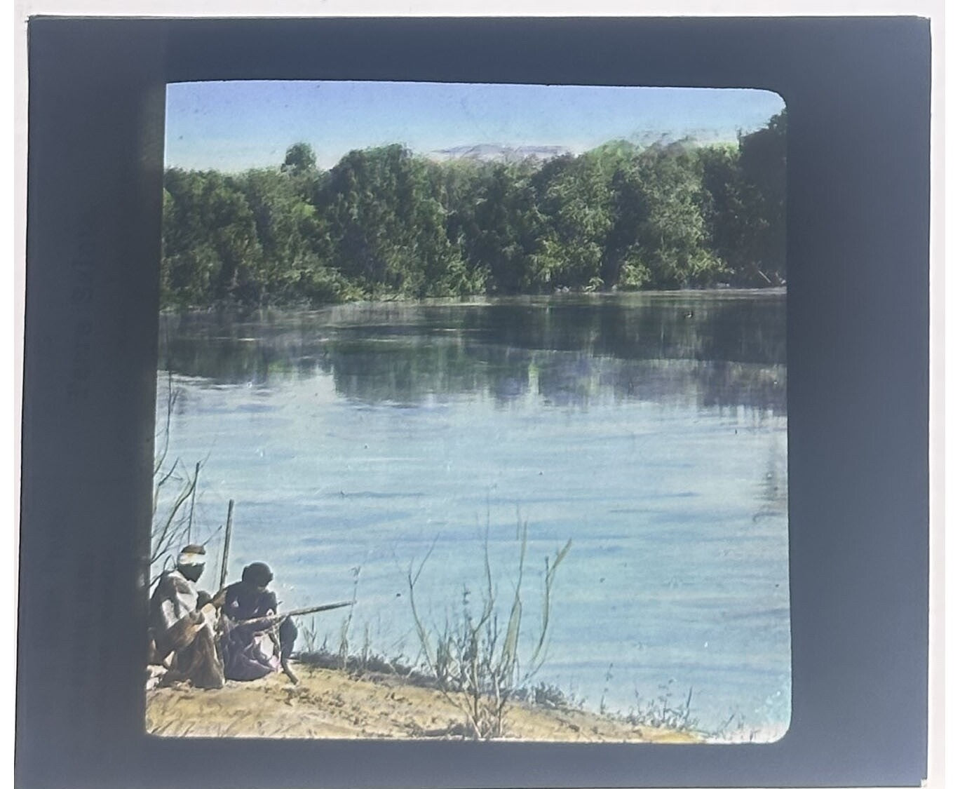 VINTAGE HANDTINTED LANTERN SLIDE "JORDAN RIVER PALESTINE 3.25X4IN PHOTO ON GLASS