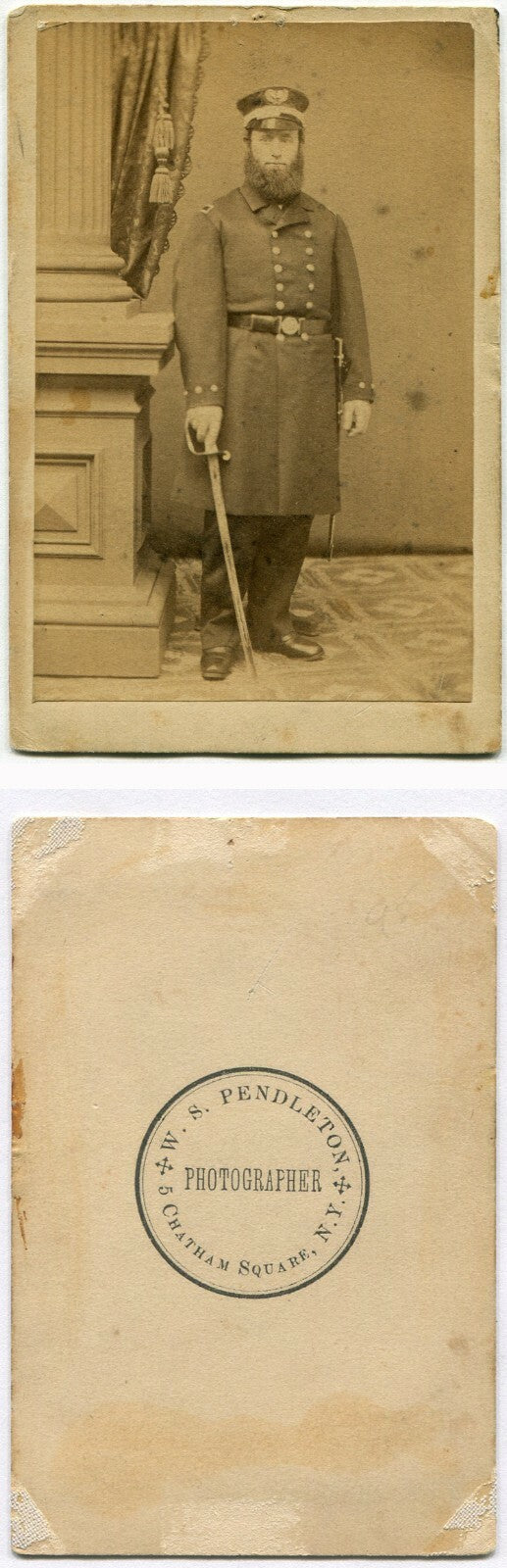 CIVIL WAR SOLDIER W/SABER. FULL LENGTH STANDING POSE. CDV. N.Y.