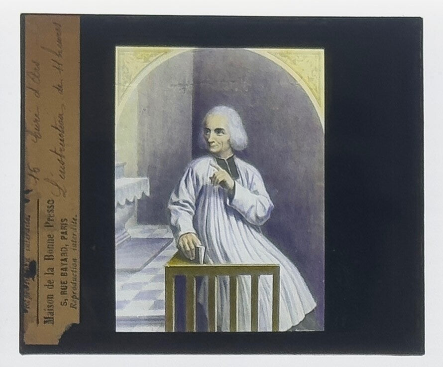 VINTAGE LANTERN SLIDE ���Saint John Vianney of Ars ��� 3.25X4IN HAND TINTED