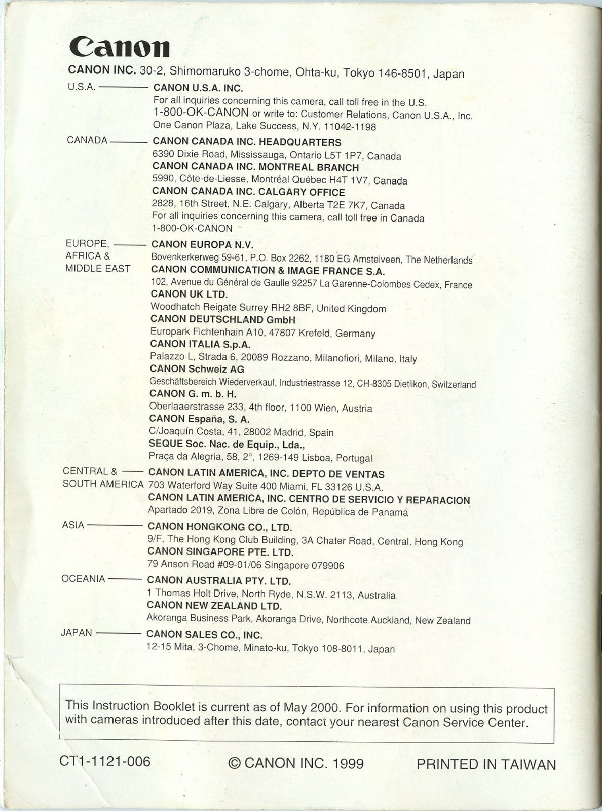 Original Manual for Canon Rebel 2000 Camera