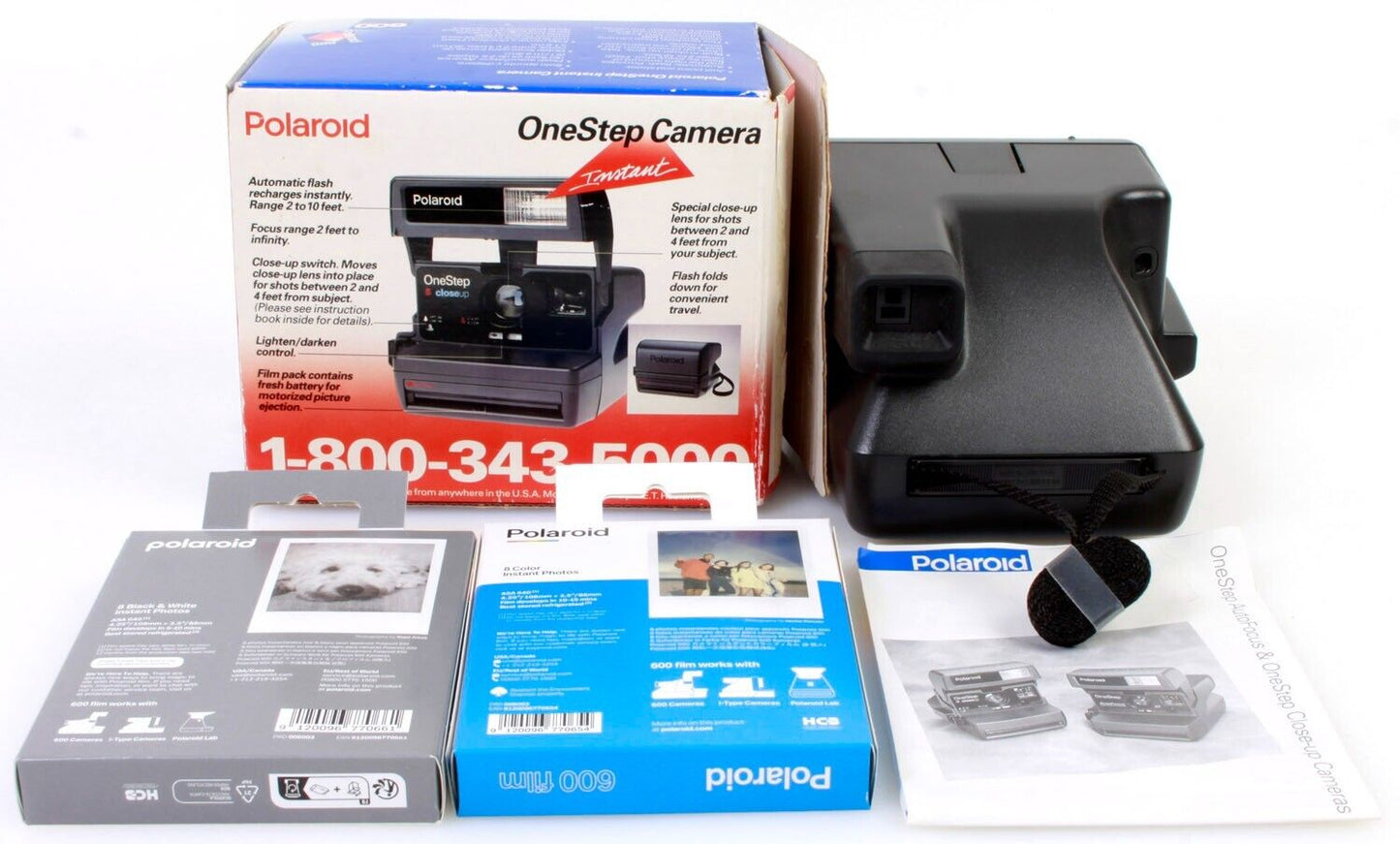 Polaroid Close Up Instant Camera w/ Manual, Box, Colors Film & B&W Film
