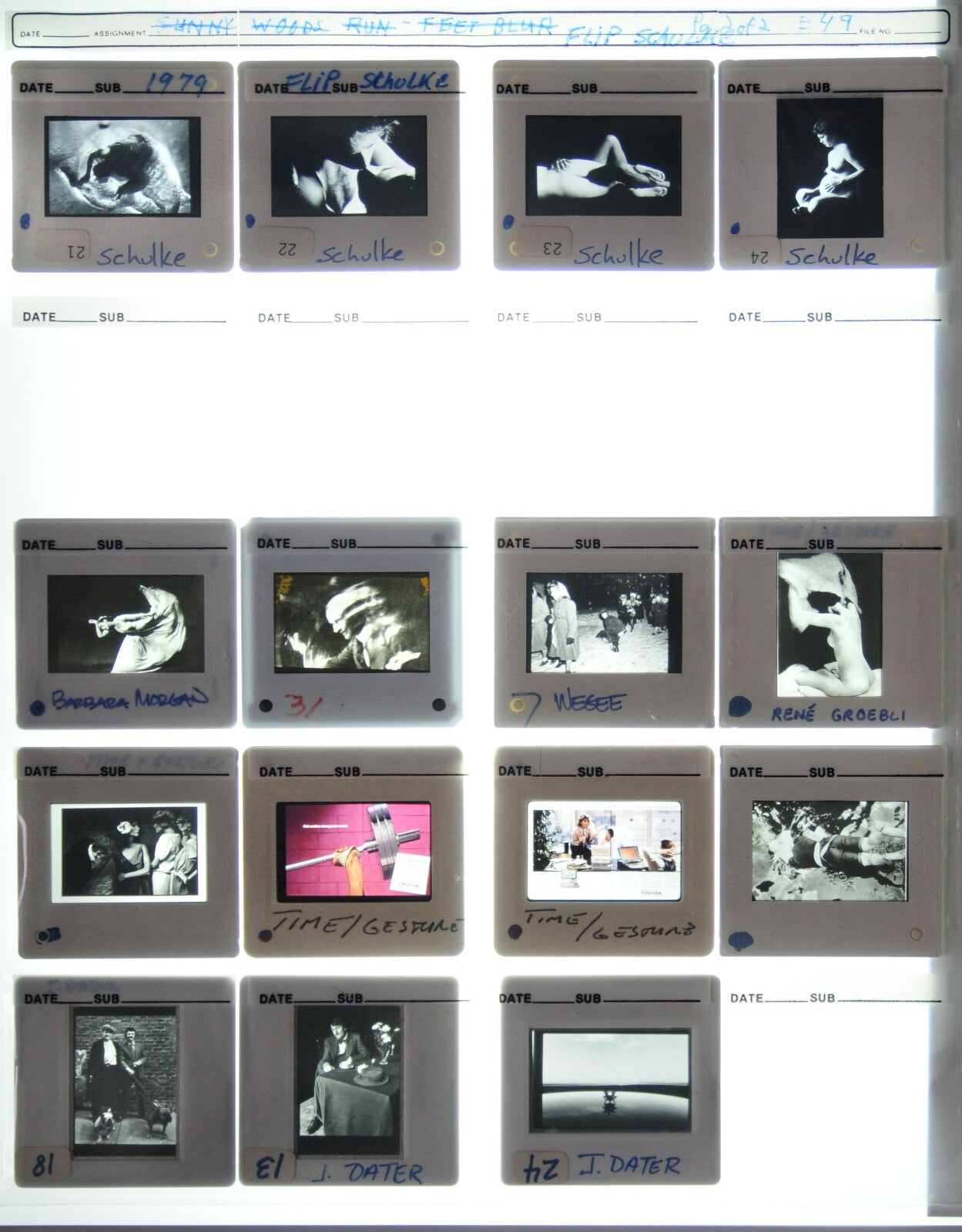 Fine Art Photography Slide Lot of 15 - Dater, Morgan, Weegee, Schulke