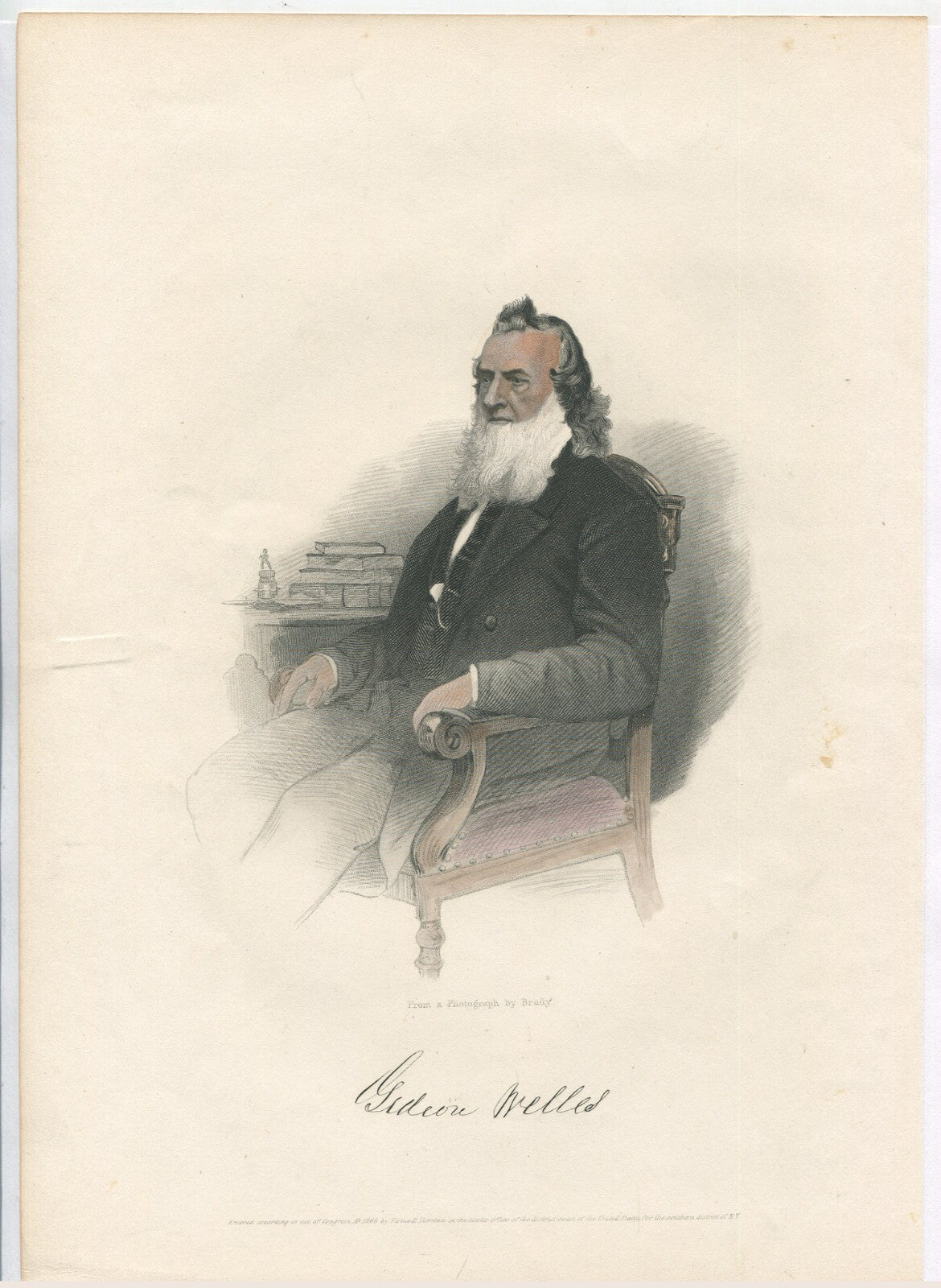 GIDEON WELLES, SEC OF NAVY, USA. LITHOGRAPH 11.X7.5 INCHES.